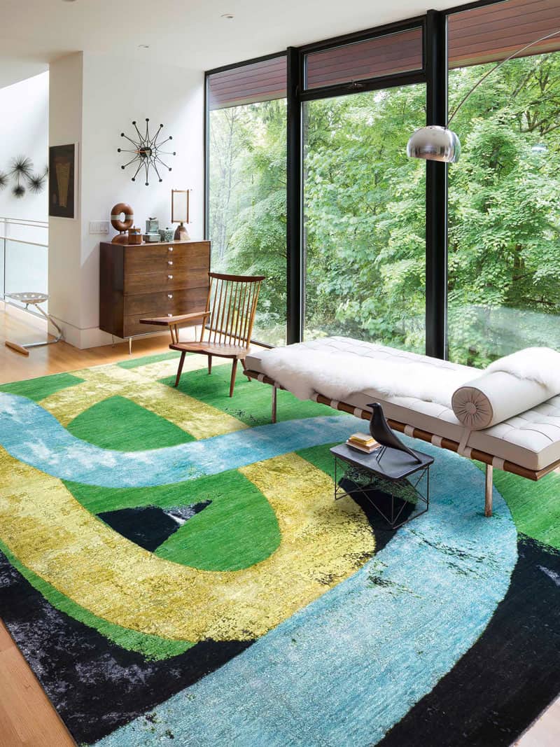 Tapis tissé main Original Vert / Jaune