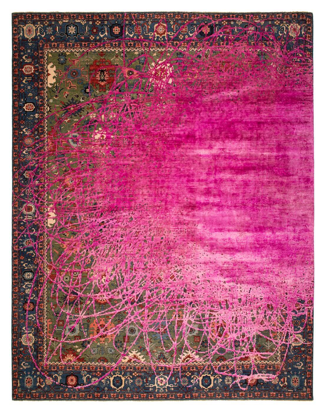 Tapis Bidjar Kingscross Buzz Vert Rose Néon Soie