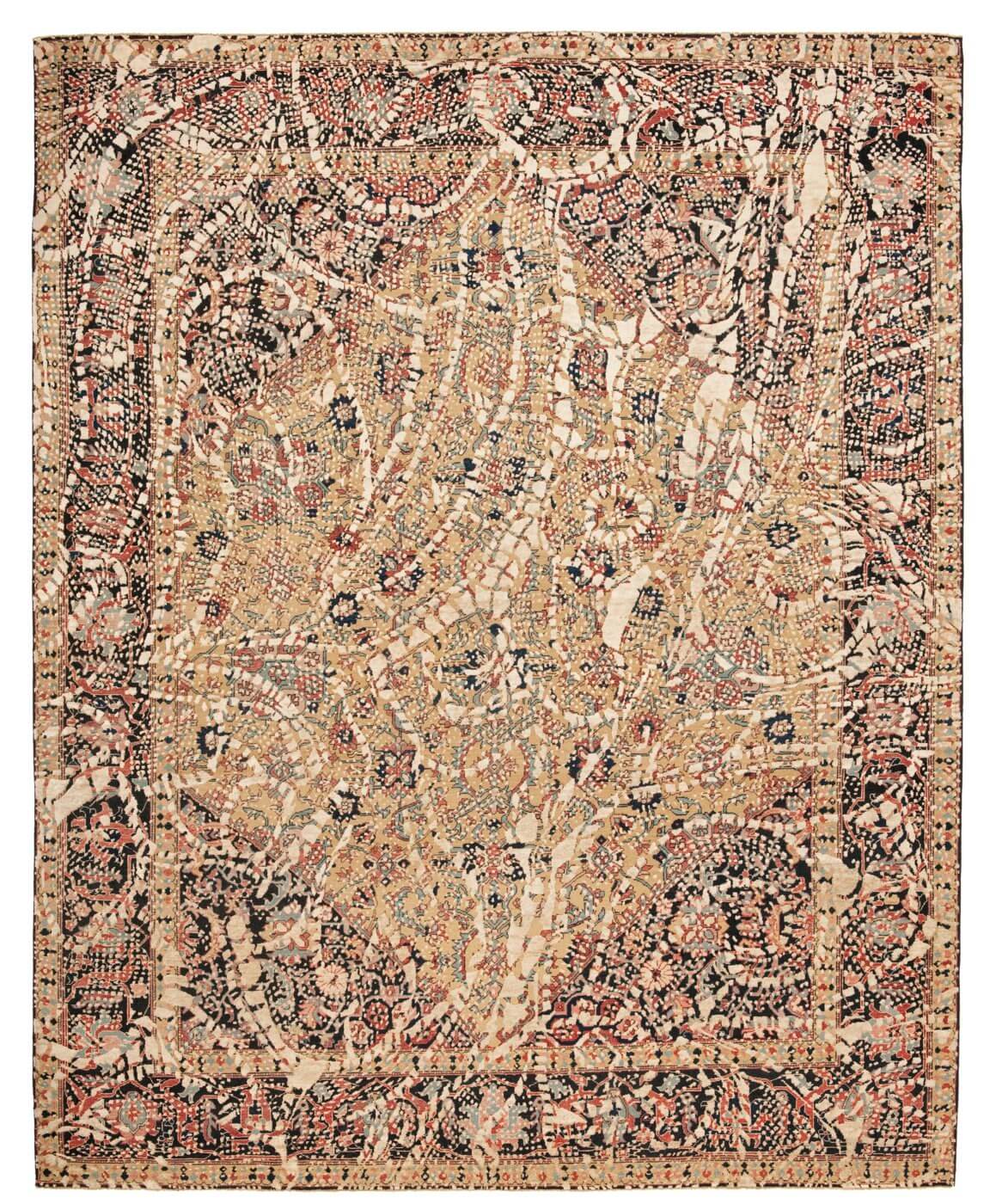 Tapis Serapi Queensbury Dentelle Jaune Gris Clair Soie