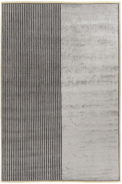 Tapis Rayé Gris en Laine & Viscose