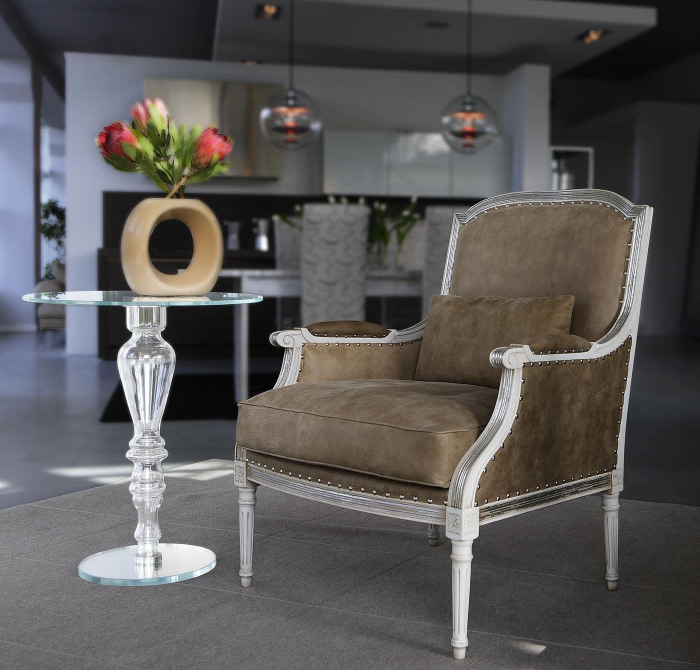 Fauteuil tapissé en cuir gris