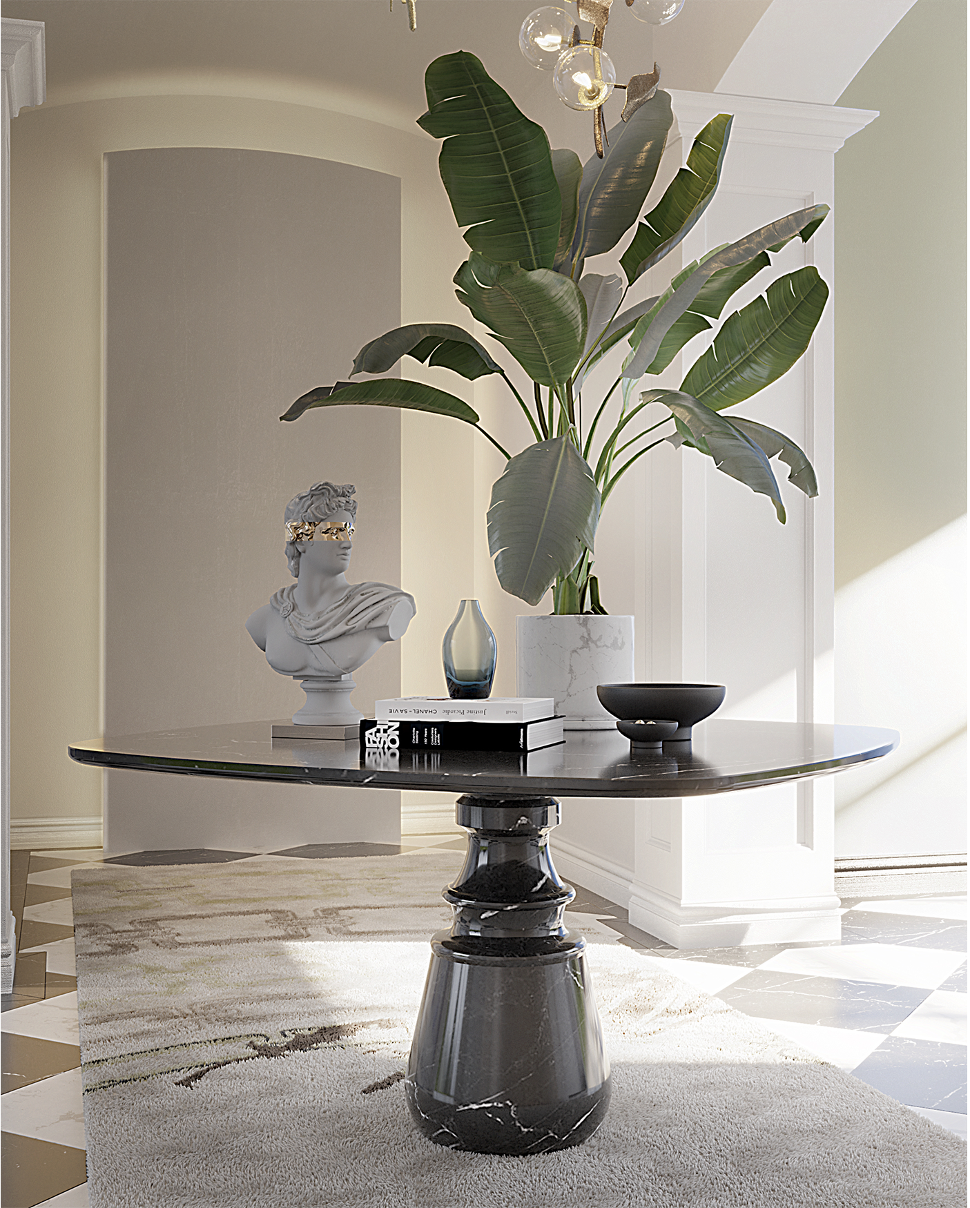 Table à Manger Carrée Nero Marquina Obsidienne