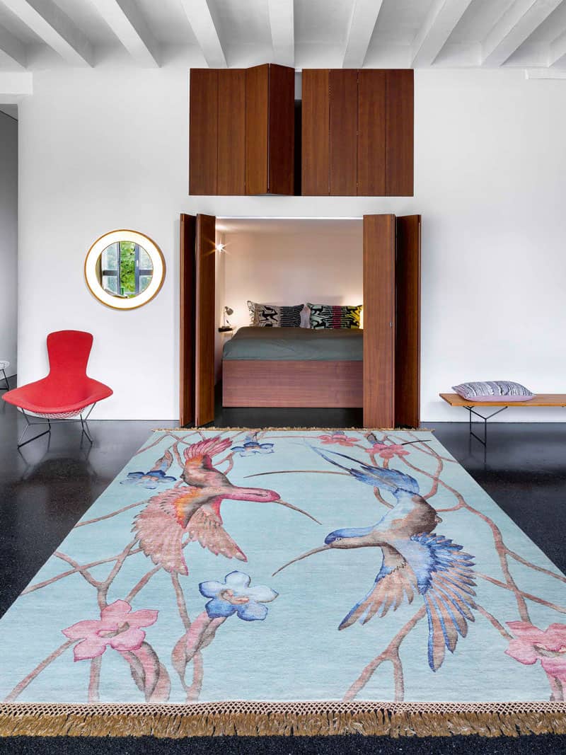 Tapis noué main Colibris
