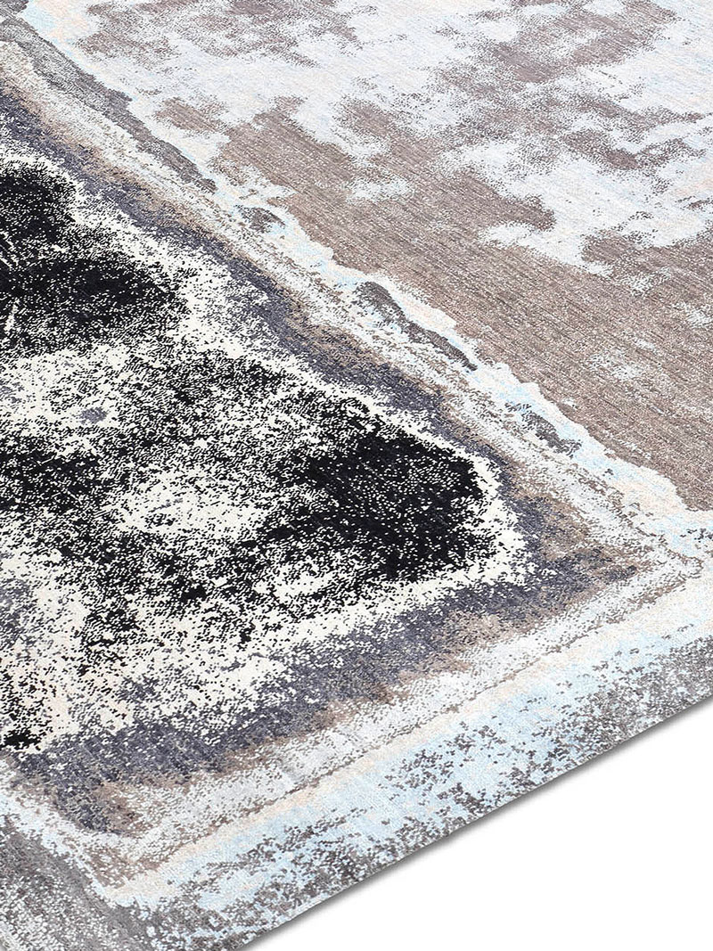 Tapis fait main de luxe Abstrait Argent / Gris