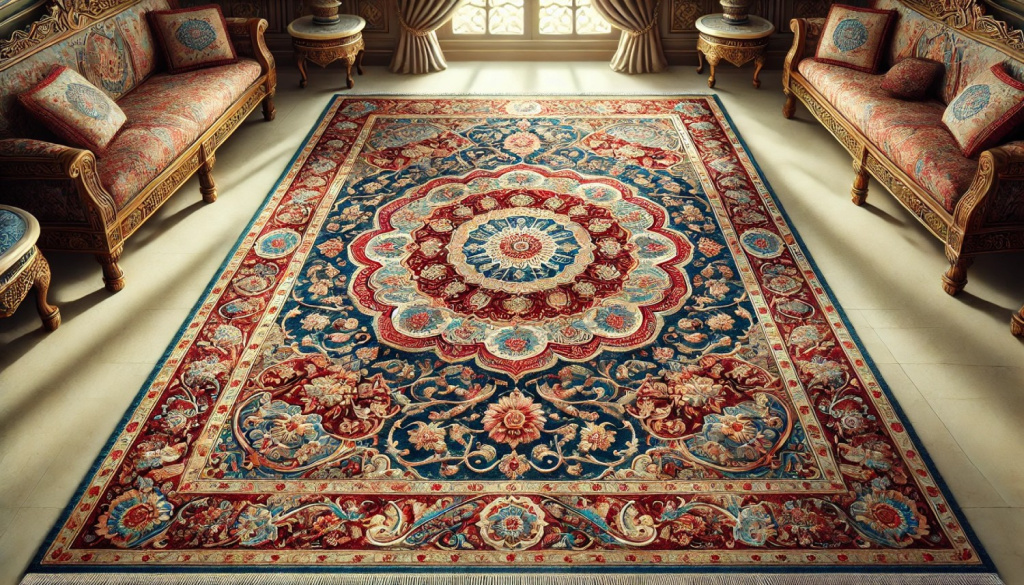 Tapis persan détaillé avec des motifs floraux