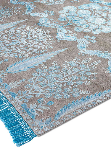 Tapis fait main de luxe Mughal Bleu / Gris