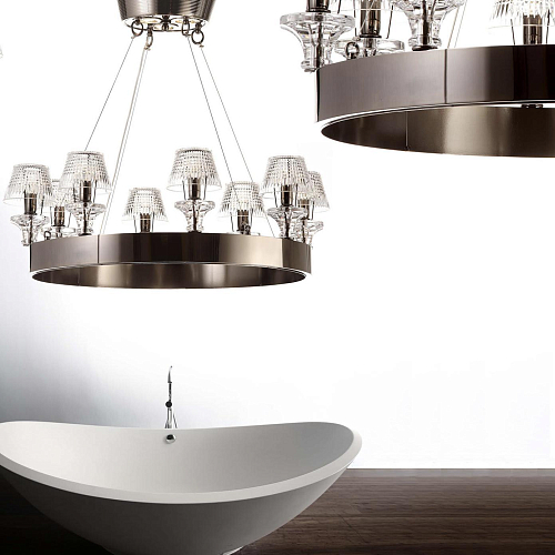 Lustre Nickel Noir avec Abat-Jours en Cristal