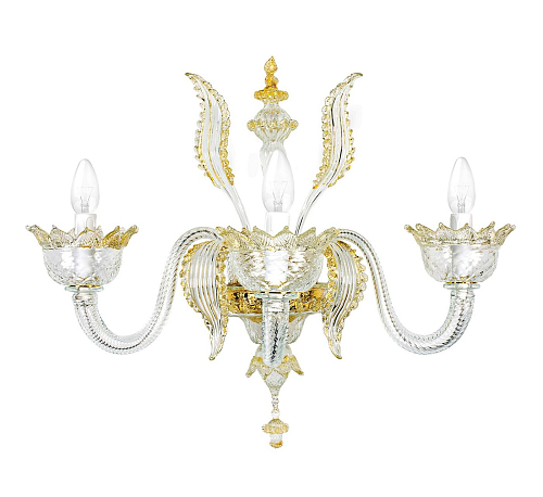 Applique Murale Murano 3 Lumières avec Détails Dorés