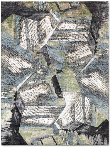 Tapis Brutalisme Vert/Rouille sur Gris Clair