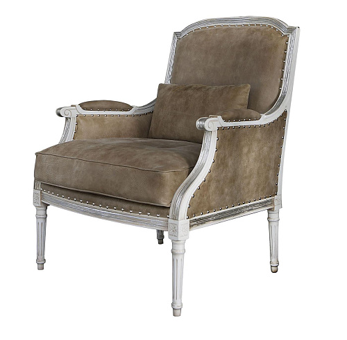 Fauteuil tapissé en cuir gris