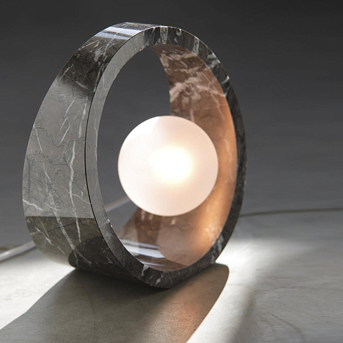 Lampe de Table en Marbre Noir Carnico avec Verre Dépoli