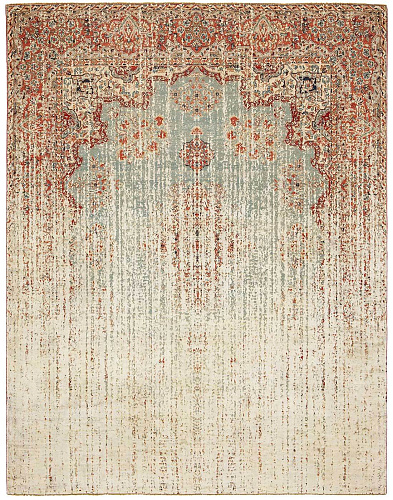 Tapis Kirman Robson Vendetta Bleu Gris Argent Soie