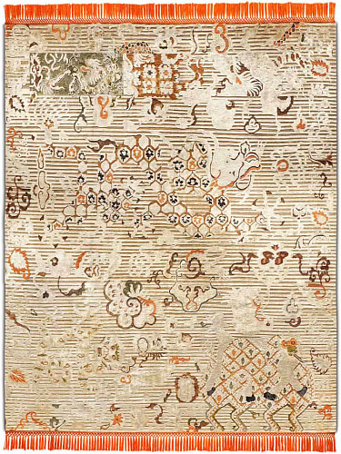 Tapis noué main Dragon Orange / Beige
