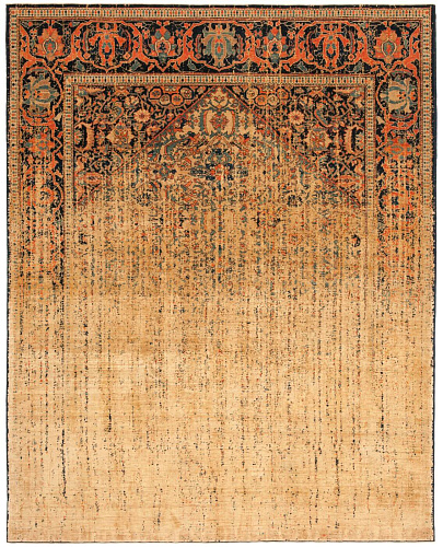 Tapis Serapi Queensbury Vendetta Bleu Foncé Doré Soie