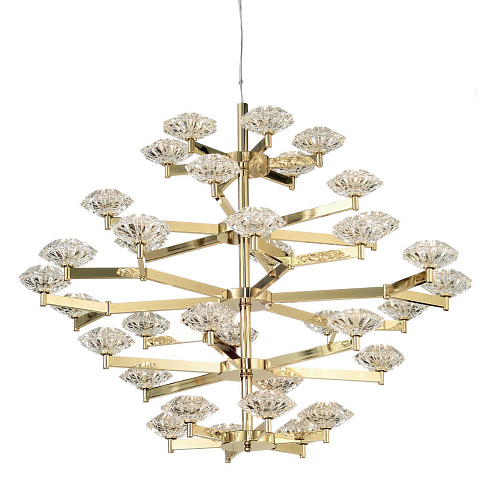 Lustre Art Déco Doré en Cristal