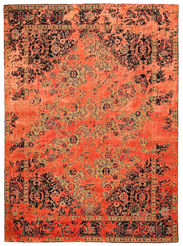 Tapis Serapi Queensbury Double Ciel Blanc Orange Néon Soie