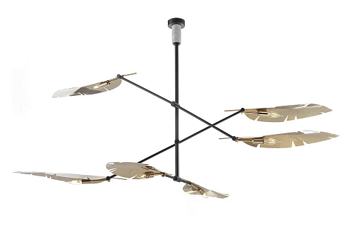 Lustre Feuille Or Doux et Noir avec Marbre de Carrare