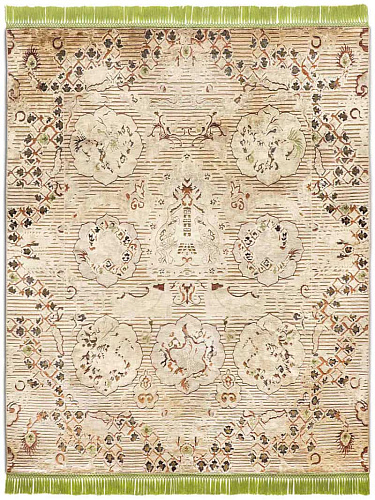 Tapis noué main Dragon Vert / Beige