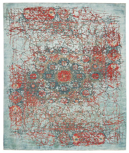 Tapis Mamluk Kensington Plaisir Rouge Bleu Soie
