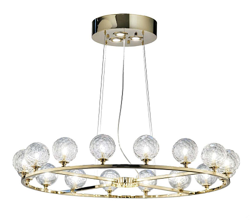 Lustre Sphérique en Cristal Taillé Main Doré Poli