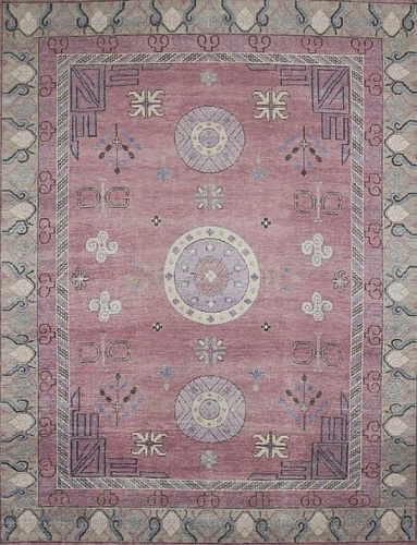 Tapis Violet en Laine Khotan Noué à la Main