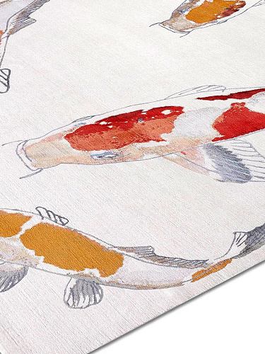 Tapis noué main de luxe Poisson Original sur Blanc