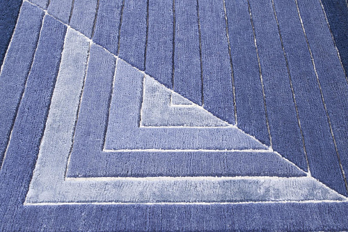 Tapis Géométrique Bleu en Laine et Viscose Noué à la Main