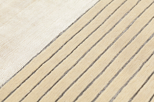 Tapis Rayé Beige en Laine & Viscose
