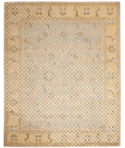 Tapis Ziegler Prince Damier Raved Bleu Gris Soie