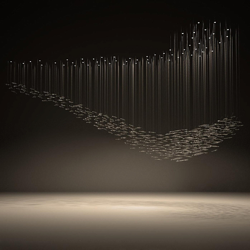 Lustre Cascade Feuilles en Verre Contemporain