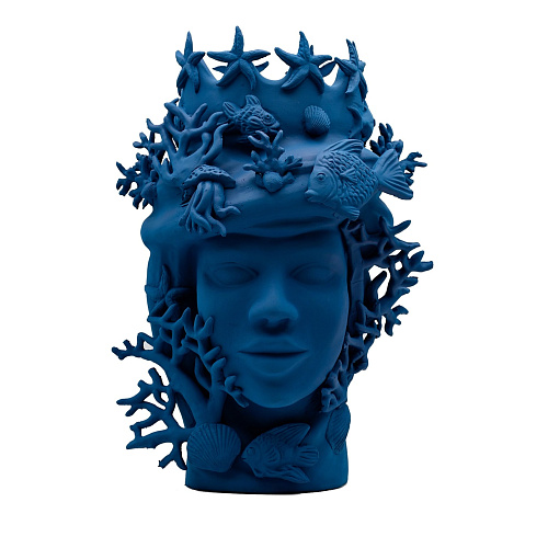 Sculpture Tête De Maure Bleu Royal Artisanale