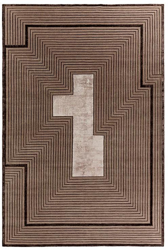 Tapis à Cadre Marron en Laine & Viscose