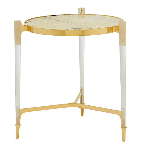 Table d'appoint ronde en laiton avec plateau en marbre