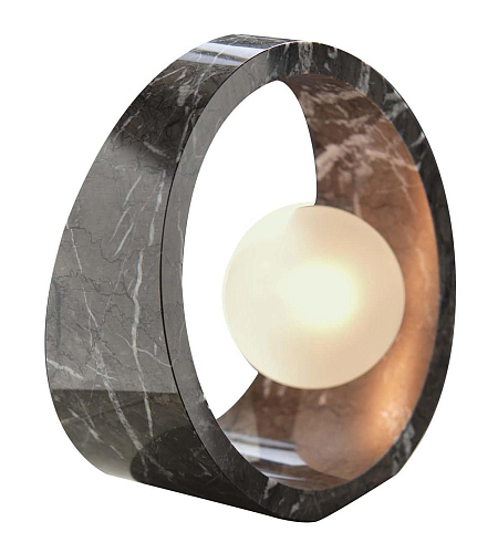 Lampe de Table en Marbre Noir Carnico avec Verre Dépoli