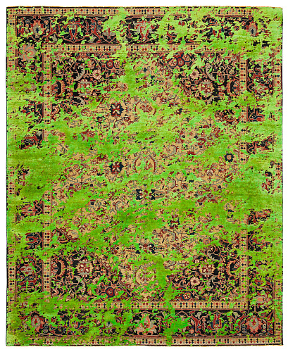 Tapis Serapi Queensbury Double Ciel Jaune Vert Néon Soie
