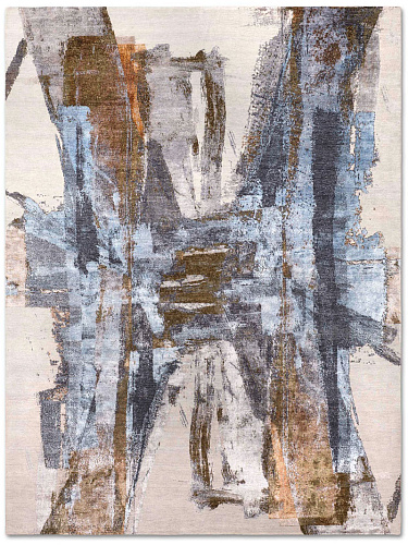Tapis No. 10 Rouille/Bleu sur Gris Clair