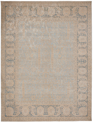 Tapis Tabriz Wooster Sekizgen 2 Bleu Ciel Gris Argent Soie