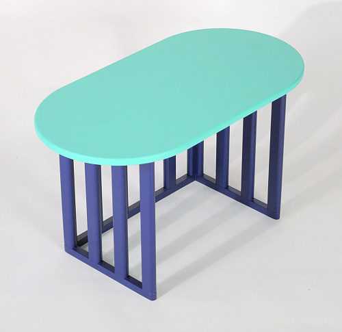 Table d'Appoint Ovale Bleue en Bois