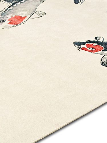 Tapis noué main de luxe Poisson Original sur Blanc