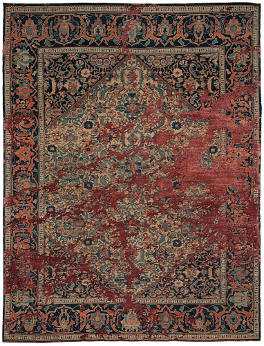 Tapis Serapi Queensbury Ciel Jaune Rouge Marron Soie