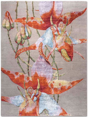 Tapis noué main Orchidée