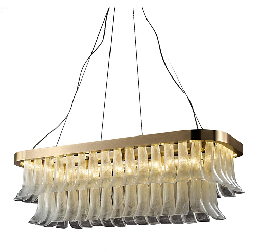 Lustre Ovale Or Doux avec Feuilles en Verre