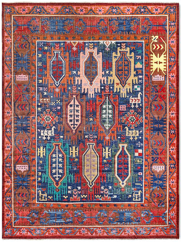 Tapis de luxe fait main Tissage Plat Bleu / Rouge