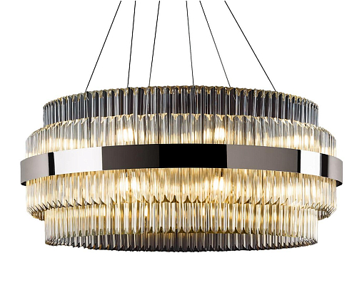 Lustre Rond Contemporain en Nickel Poli avec Verre Triedro