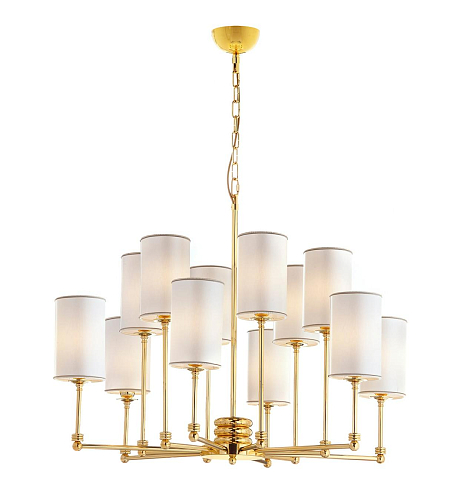 Lustre en Laiton Doré Poli avec Abat-Jours