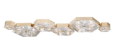 Lustre Hexagonal Doré en Cristal Taillé Main