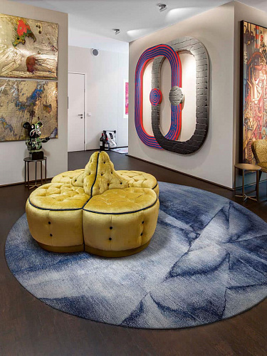 Tapis rond noué main Bleu Marine