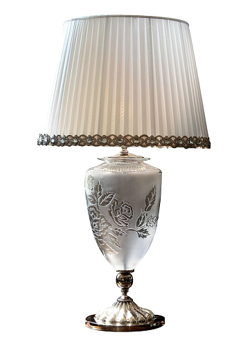 Lampe de Table en Nickel Poli avec Cristal Sculpté Fleurs