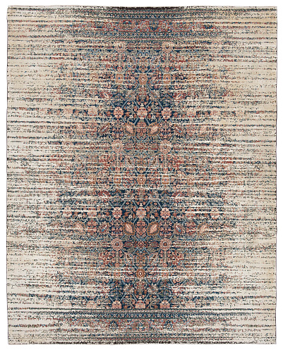 Tapis Tabriz Canal Stomped Bleu Marine Doré Soie