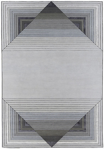Tapis Géométrique Gris en Laine et Viscose Noué à la Main